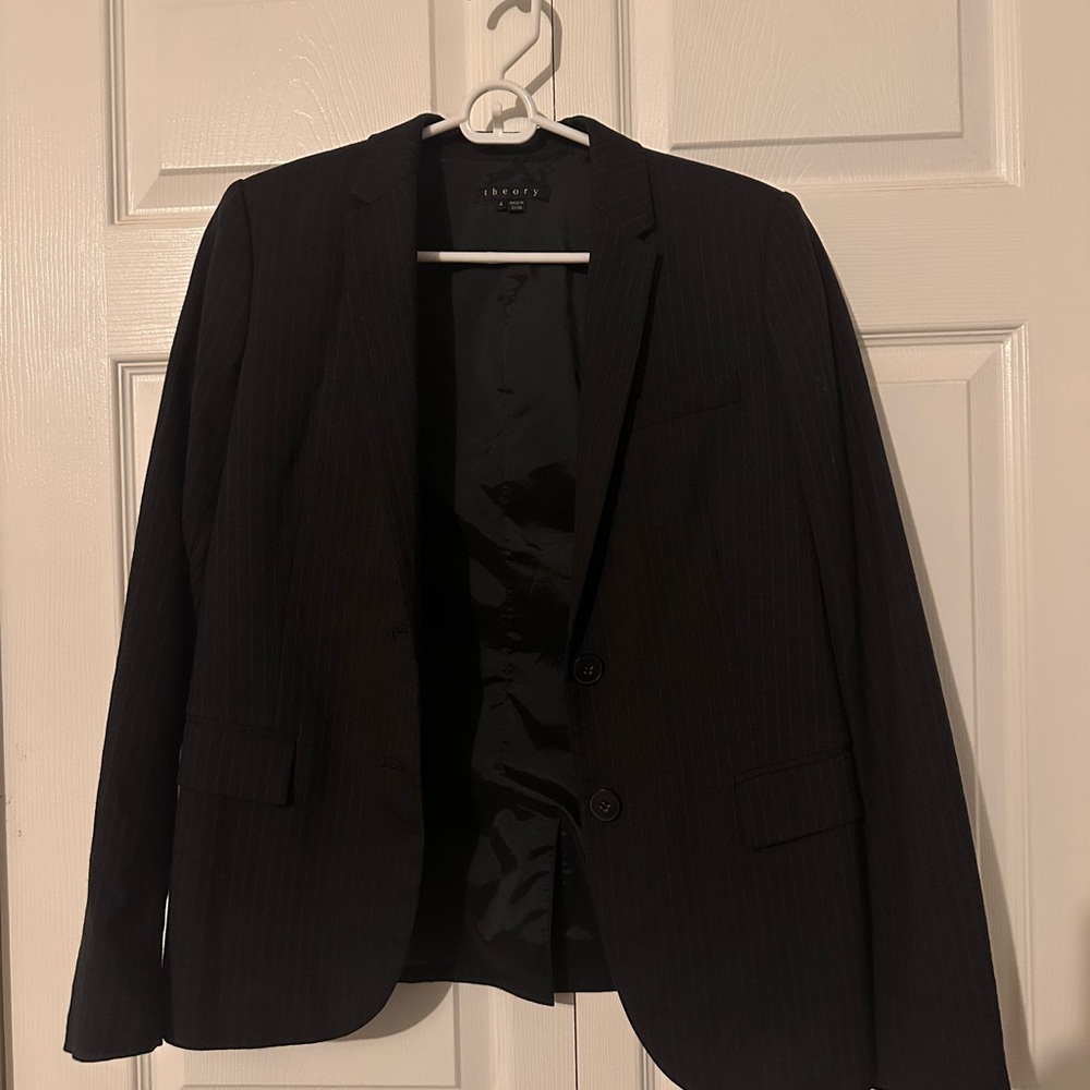 Theory Charcoal Pinstripe Suit Jacket - Size 4